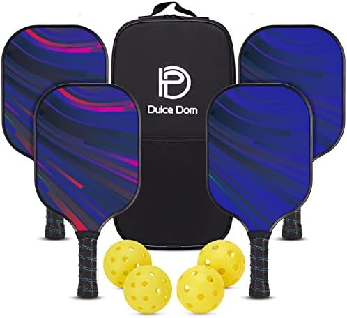 DULCE DOM Pickleball Paddles, USAPA Approved Fiberglass Pickleball Set of 2/4 with Pickleball Paddles, 4 Pickleball Balls and Pickleball Bag, Pickleball Rackets Gifts for Beginners & Pros