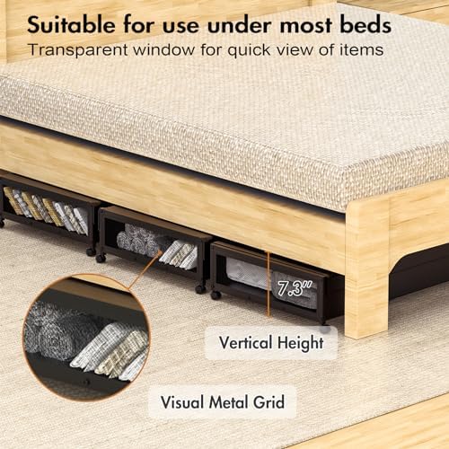 Under Bed Storage Bins With Lids - 2Pack Lengthen Underbed Storage Containers with Wheels, Large Capacity Metal Clothes Organizer for Bedroom, Storage Box for Clothing Shoes Blanke Sheet - Image 6