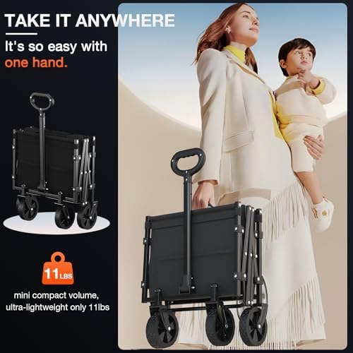 Foldable Wagon with Extended Tailgate: Collapsible Large Capacity Folding Wagon - Heavy Duty Utility Carts for Shopping,Garden,Sports,Groceries,Apartment,Camping,Outdoor - Black - Image 4