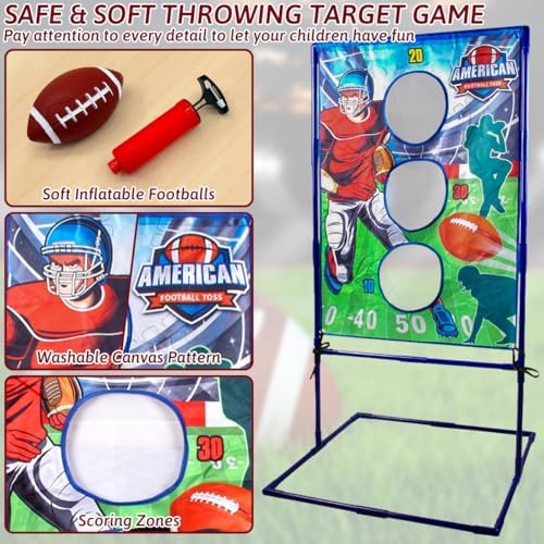 Football Toss Games with 4 Inflatable Footballs, Football Gifts for Boys 8-12, Football Games Outside Toys for Kids Ages 3+, Football Throwing Target Games Indoor Outdoor Backyard Sports Toys - Image 3