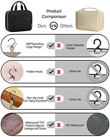 BAGSMART Toiletry Bag Travel Bag with Hanging Hook, Water-resistant Makeup Cosmetic Bag Travel Organizer for Accessories, Shampoo, Full-size Container, Toiletries (Black, Medium) - Image 4