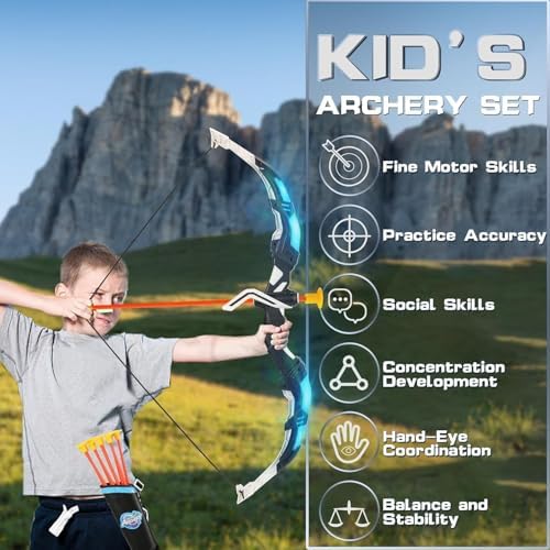 Bow and Arrow Set for Kids, 2-Pack LED Light Up Archery Set with 20 Suction Cup Arrows, Indoor and Outdoor Toy for Boys Girls Age 4-8 8-12 with Standing Target&2 Quivers, Birthday Gift 3-12 Years Old - Image 5